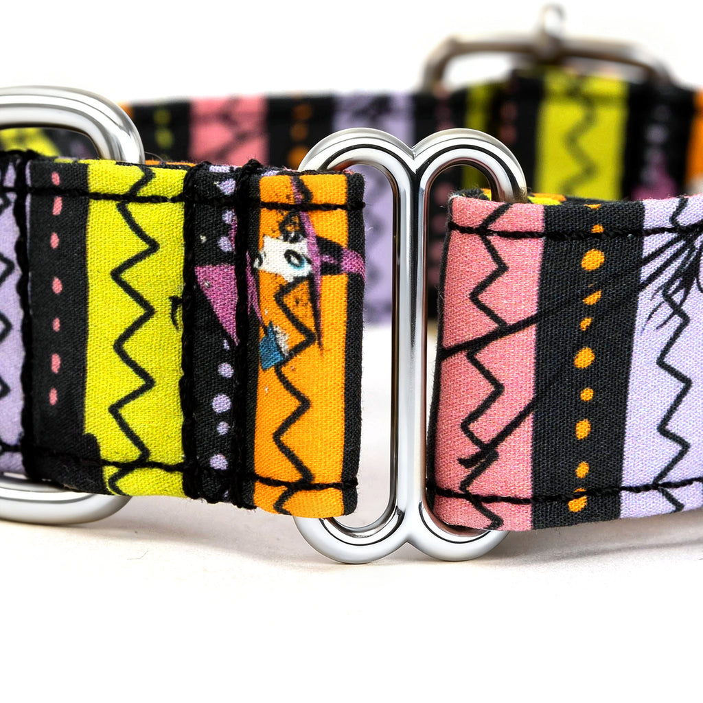 100% Cotton Martingale Dog Collar Silver The nightmare before Christmas detail