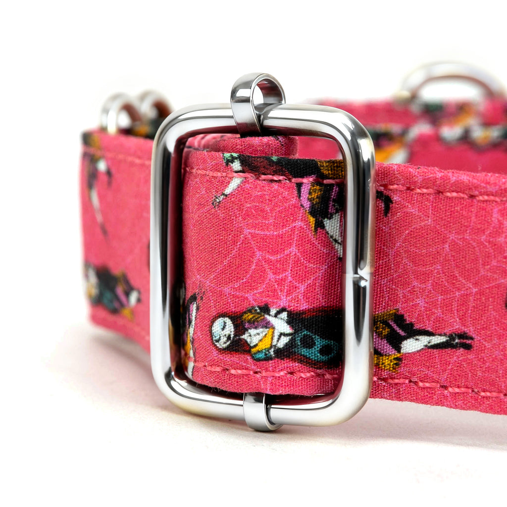 100% Cotton Martingale Dog Collar Silver Sally the nightmare before Christmas hardware