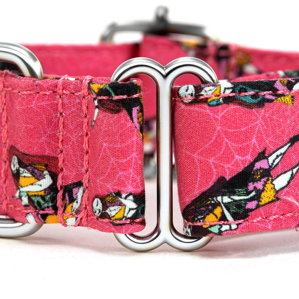 100% Cotton Martingale Dog Collar Silver Sally the nightmare before Christmas detail