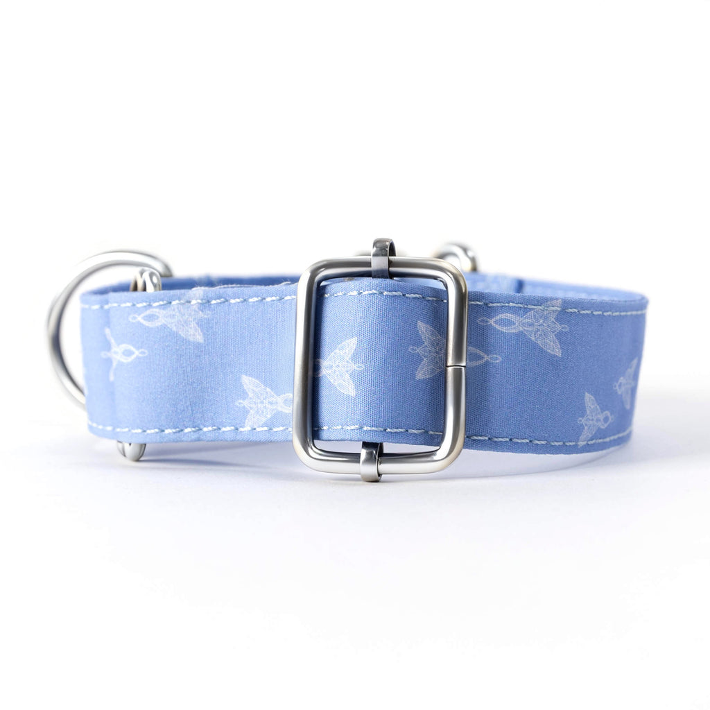 100% Cotton Martingale Dog Collar Silver Arwin Evenstar LOTR back