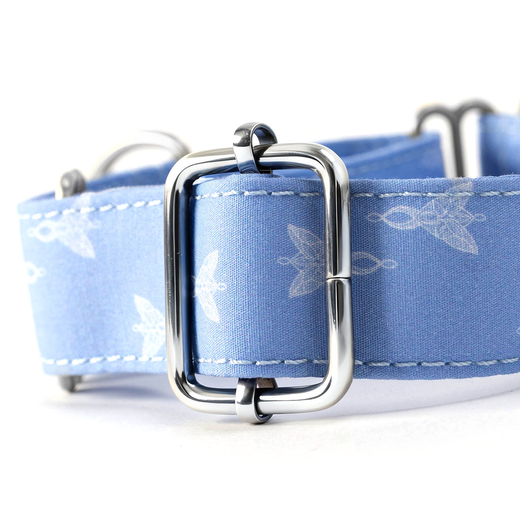 100% Cotton Martingale Dog Collar Silver Arwin Evenstar LOTR hardware