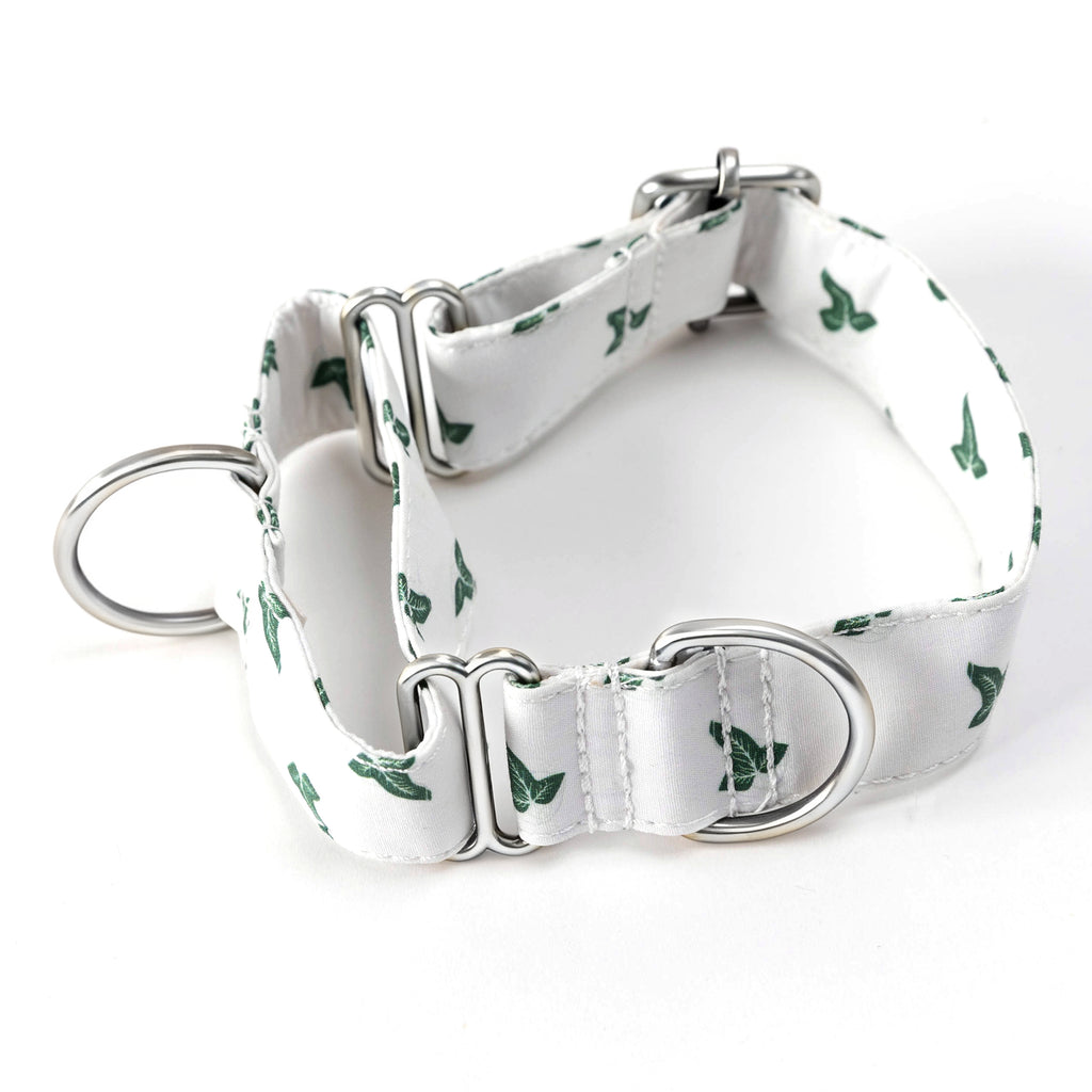 100% Cotton Martingale Dog Collar Silver Elven Leaf LOTR main