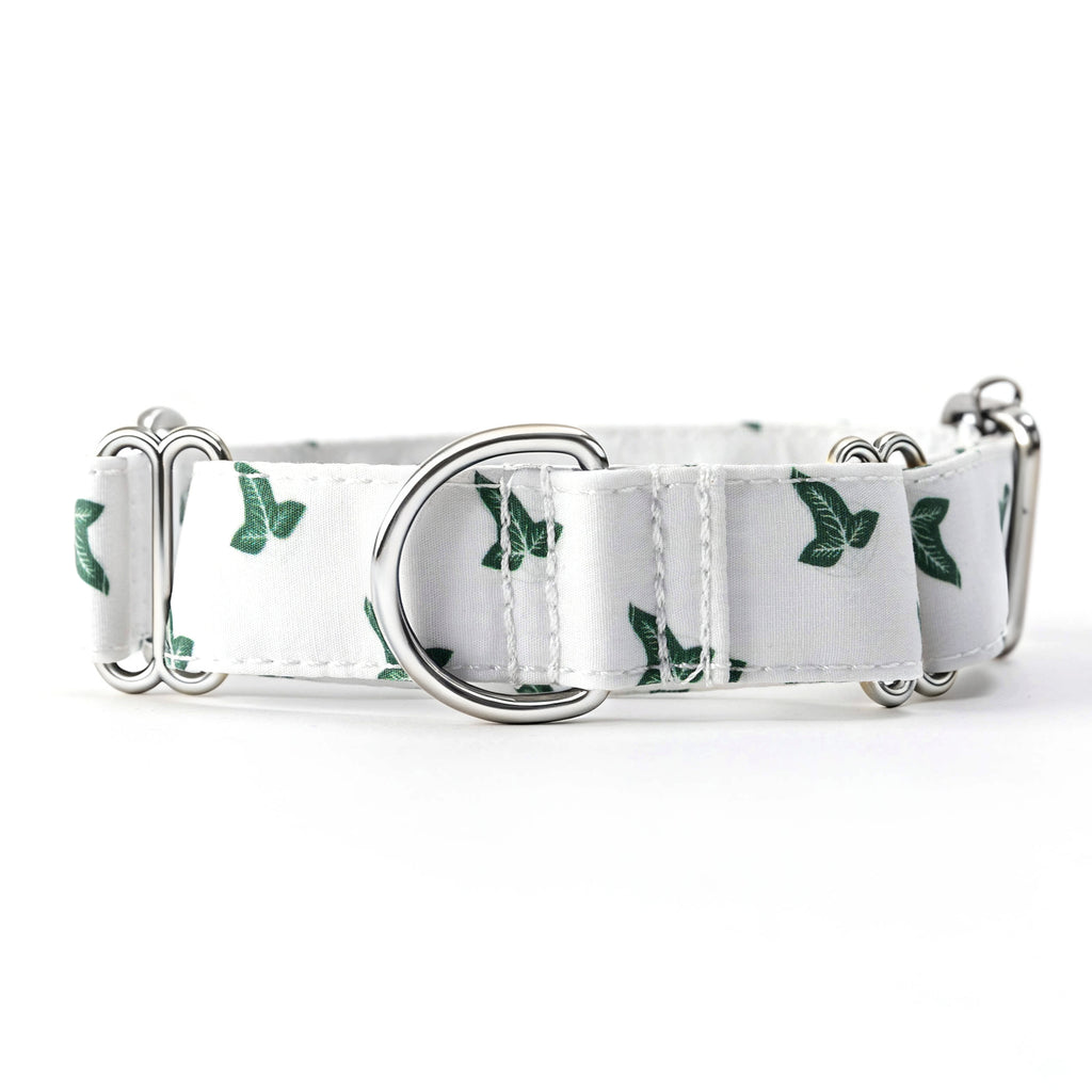 100% Cotton Martingale Dog Collar Silver Elven Leaf LOTR front