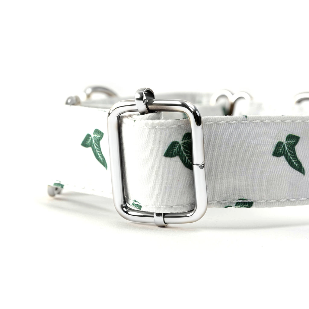 100% Cotton Martingale Dog Collar Silver Elven Leaf LOTR hardware