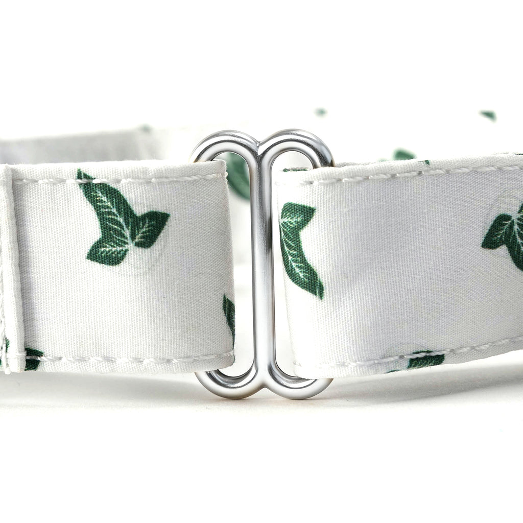 100% Cotton Martingale Dog Collar Silver Elven Leaf LOTR detail