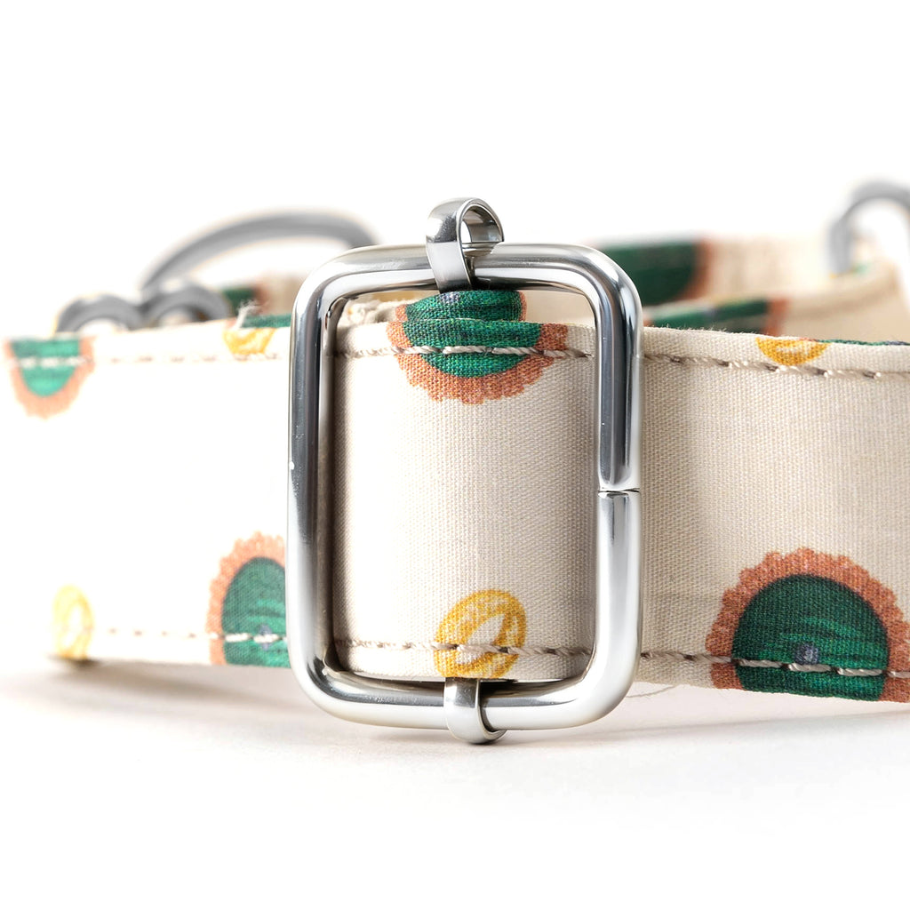 100% Cotton Martingale Dog Collar Silver The Hobbit LOTR hardware