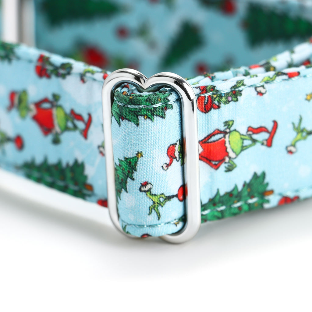 100% Cotton Martingale Dog Collar Silver The Grinch hardware