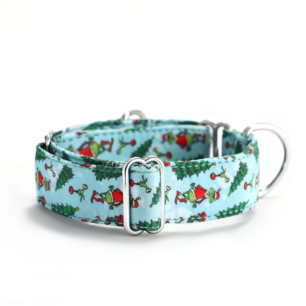 100% Cotton Martingale Dog Collar Silver The Grinch back