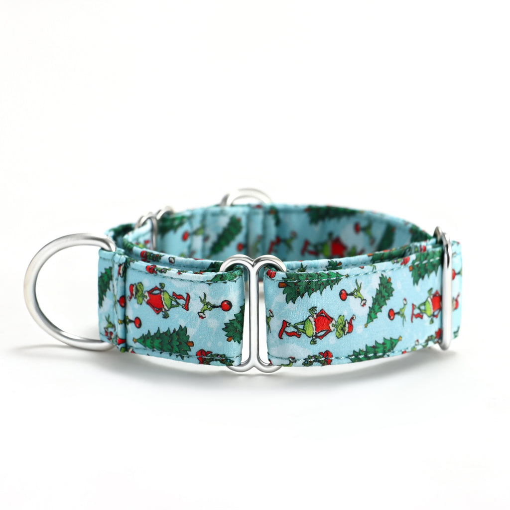 100% Cotton Martingale Dog Collar Silver The Grinch side