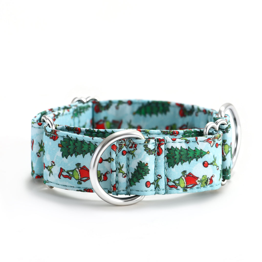 100% Cotton Martingale Dog Collar Silver The Grinch front