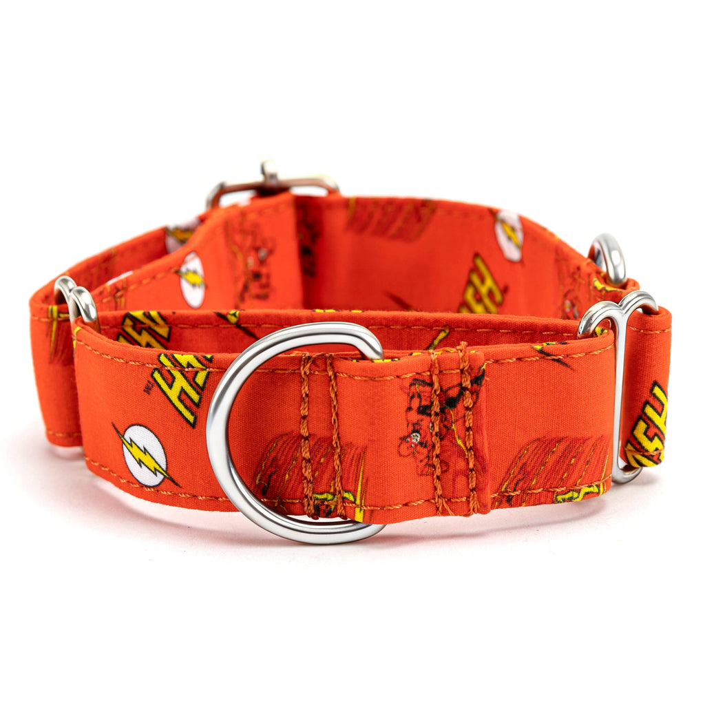 100% Cotton Martingale Dog Collar Silver The Flash front