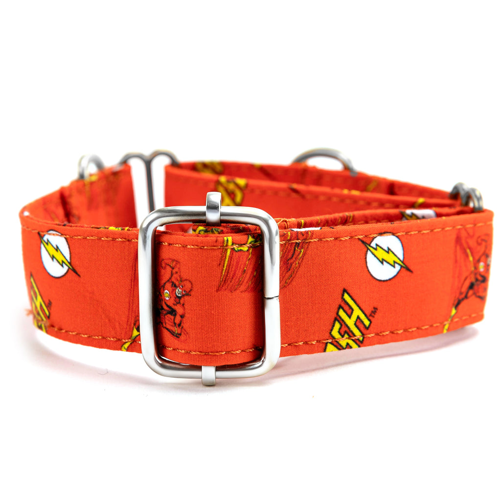 100% Cotton Martingale Dog Collar Silver The Flash back