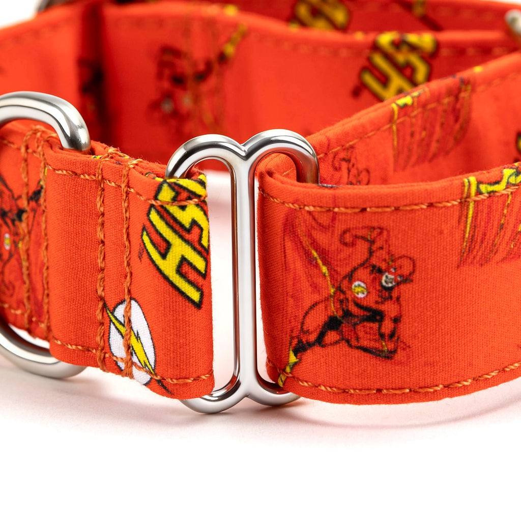 100% Cotton Martingale Dog Collar Silver The Flash detail