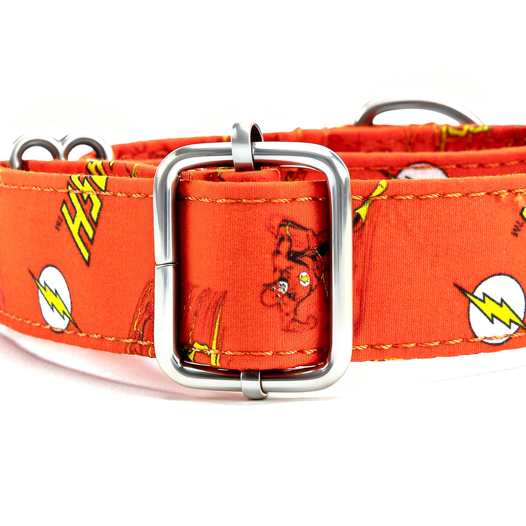 100% Cotton Martingale Dog Collar Silver The Flash hardware