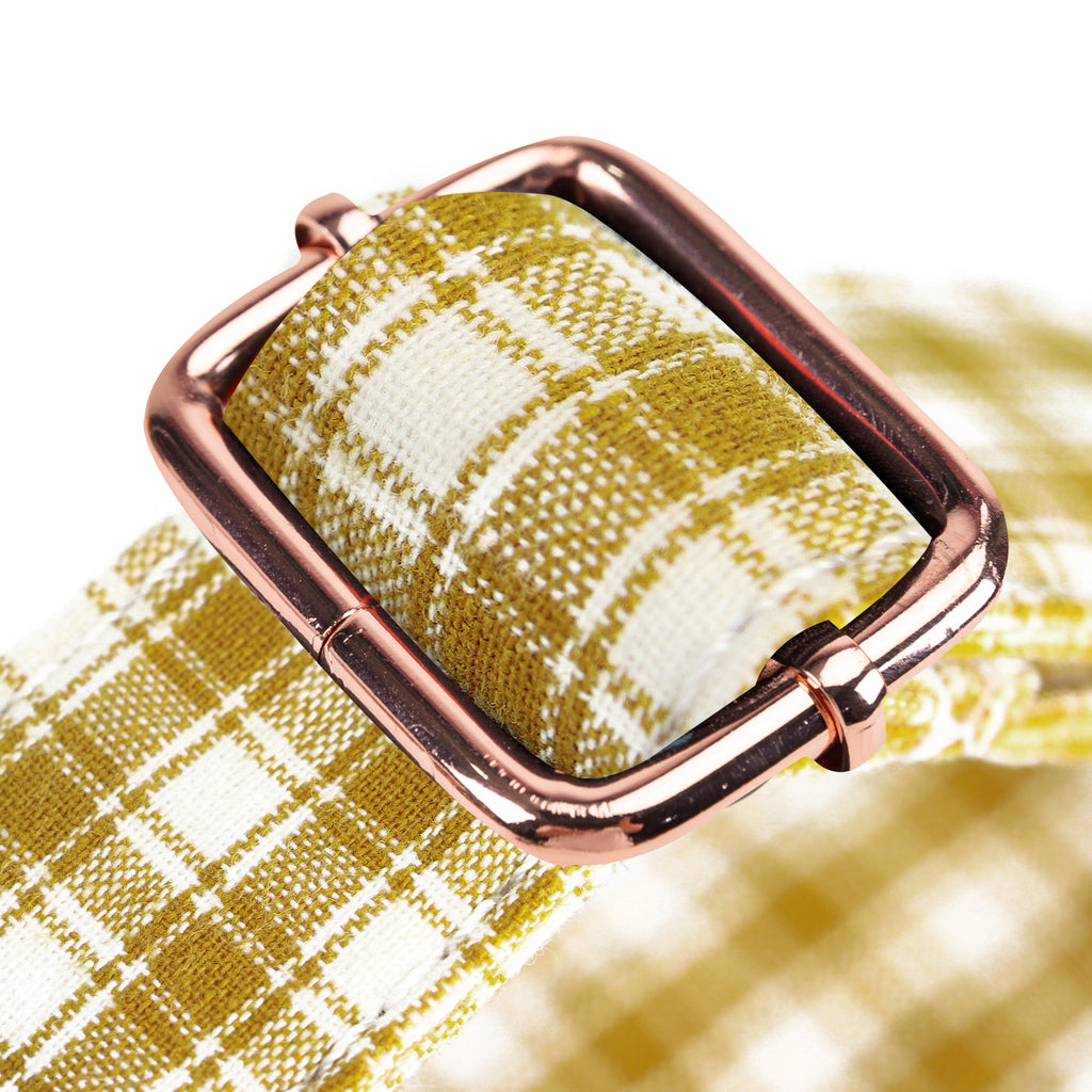 100% Cotton Martingale Dog Collar  Gingham Yellow hardware