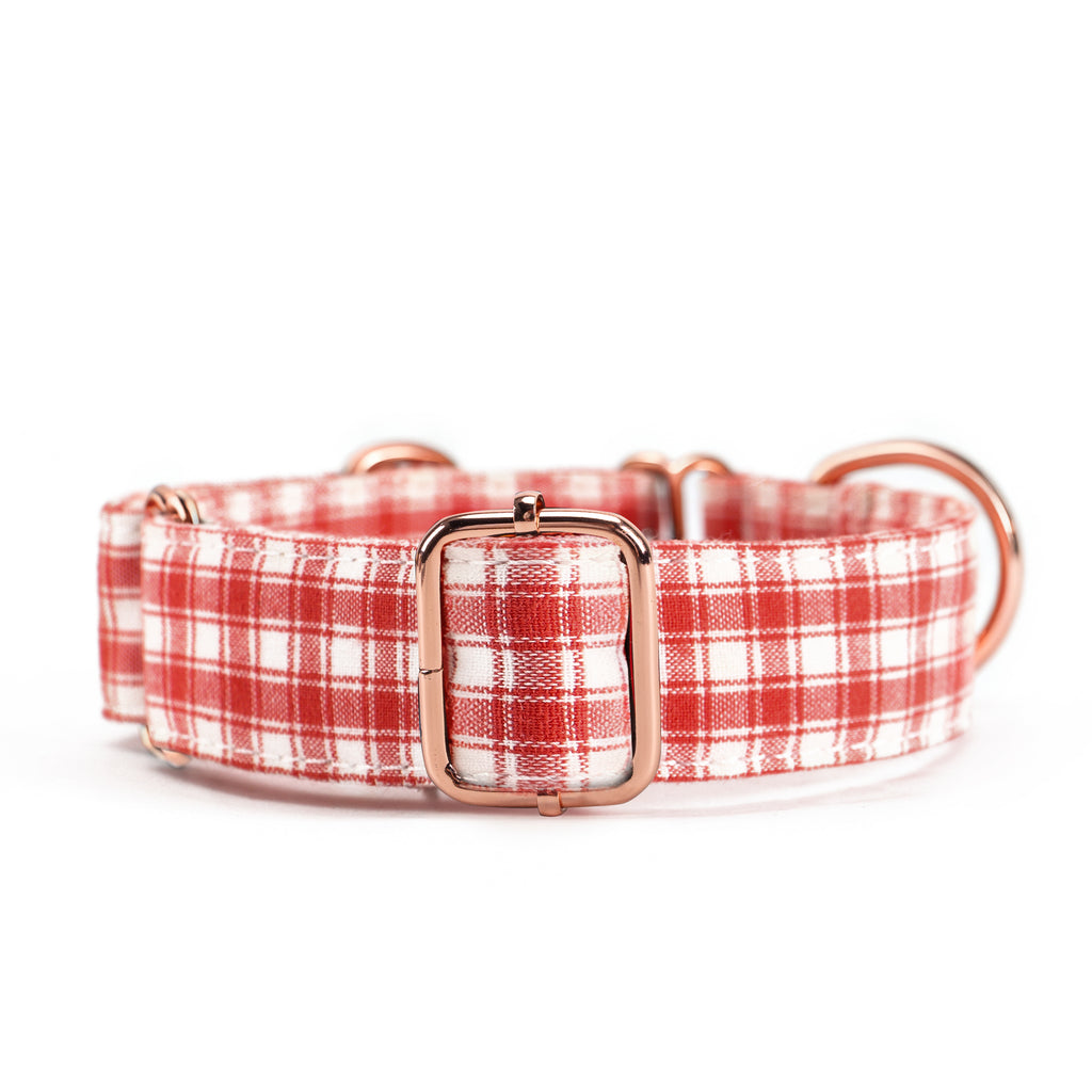 100% Cotton Martingale Dog Collar  Gingham Orange front