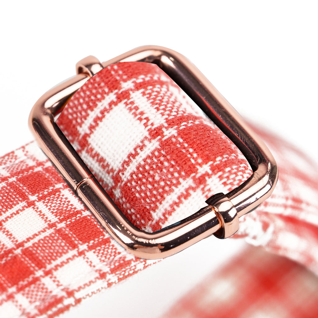 100% Cotton Martingale Dog Collar  Gingham Orange hardware