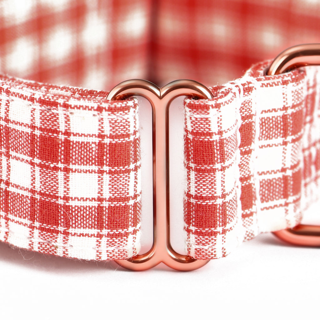 100% Cotton Martingale Dog Collar  Gingham Orange detail