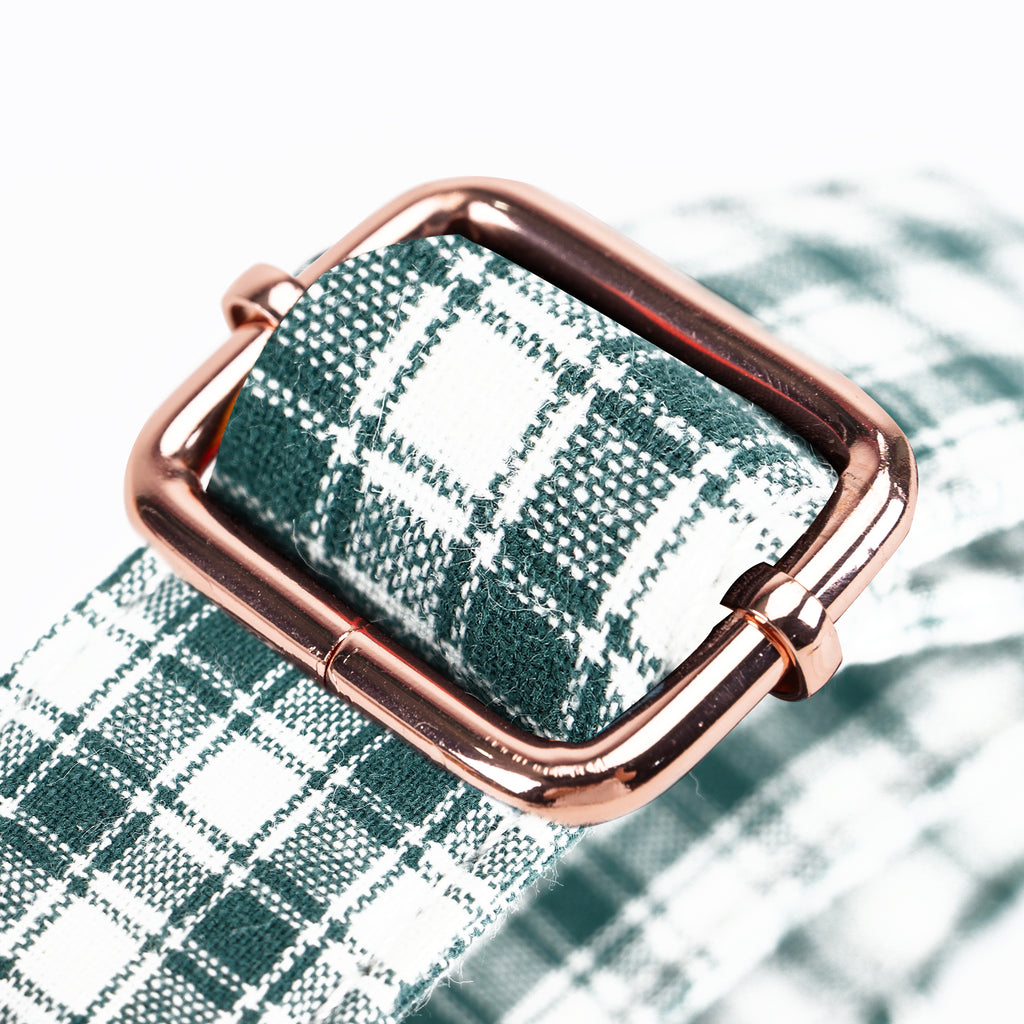 100% Cotton Martingale Dog Collar  Gingham Green hardware