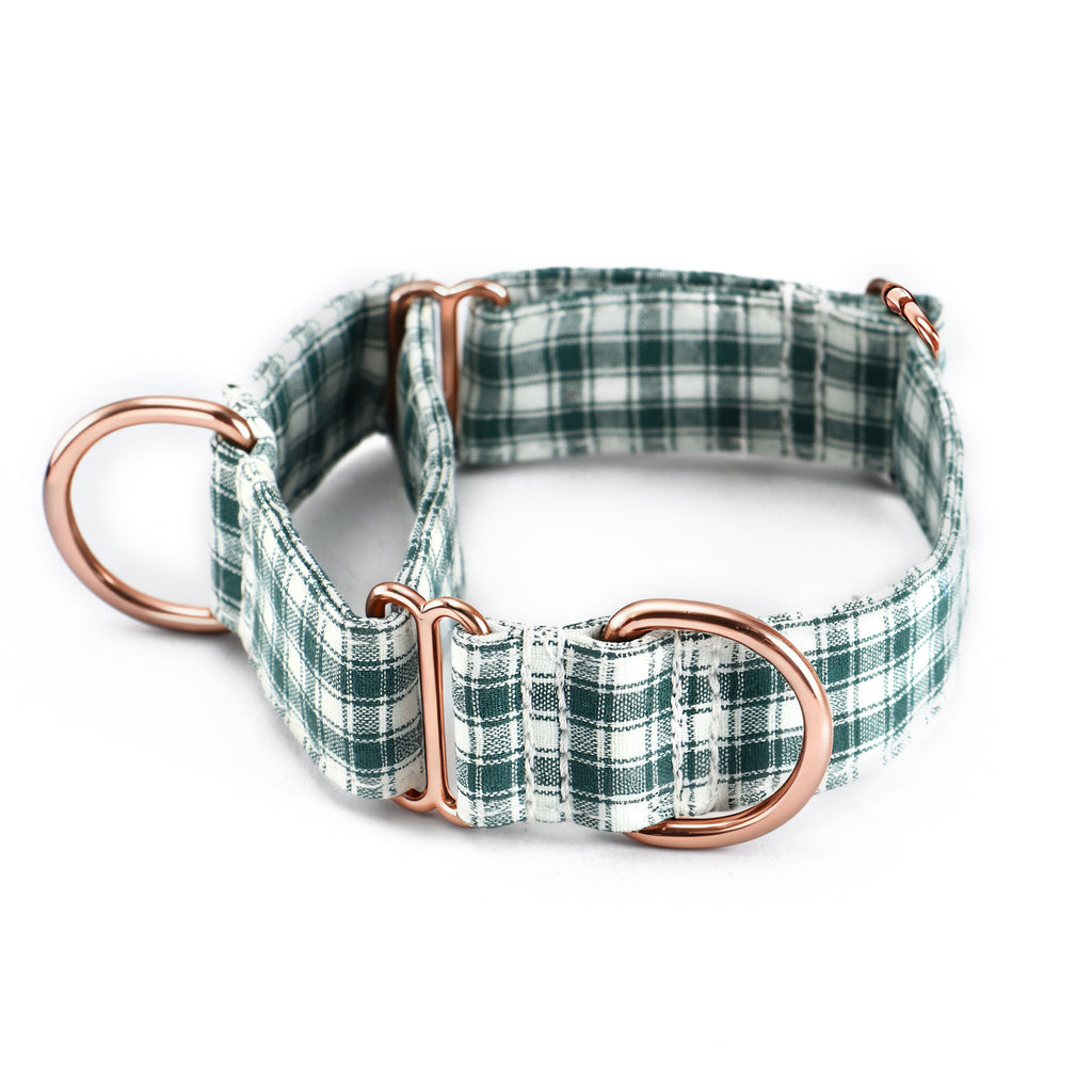 100% Cotton Martingale Dog Collar  Gingham Green main