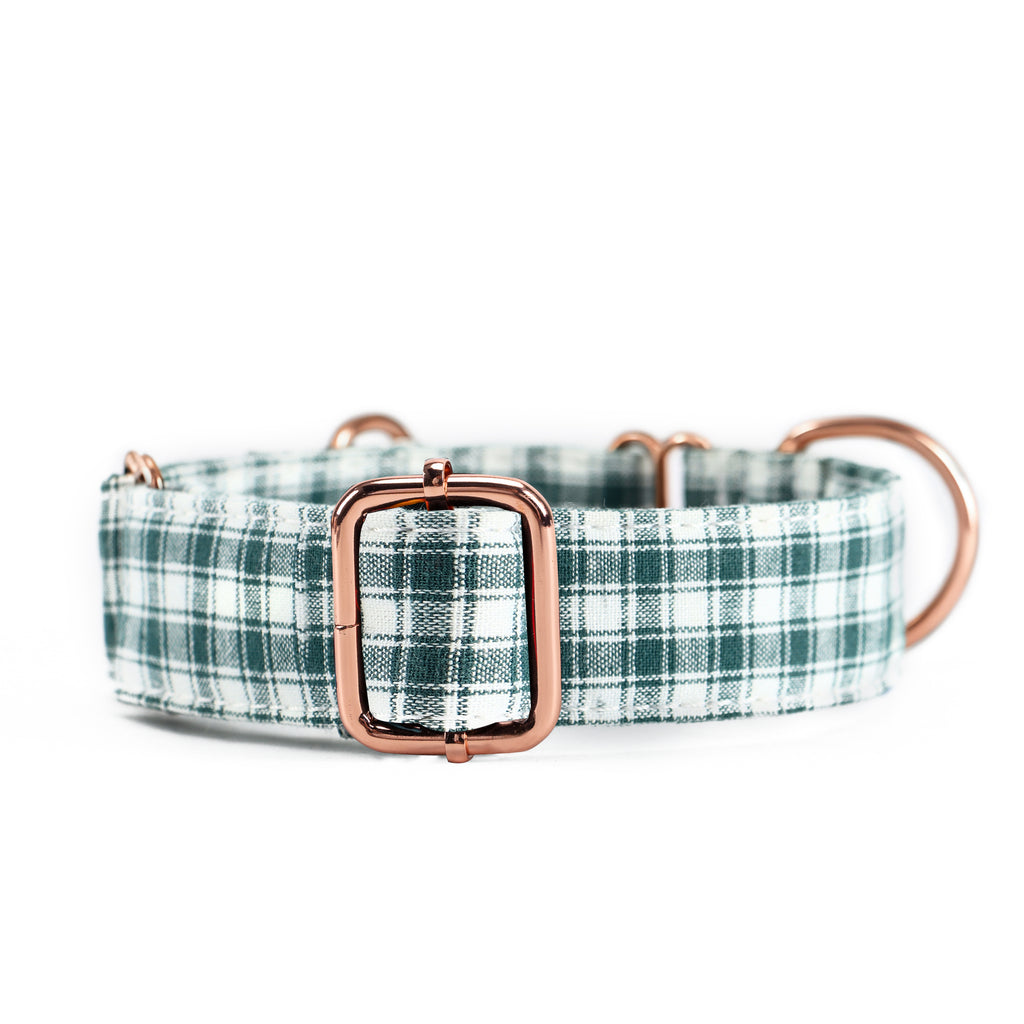 100% Cotton Martingale Dog Collar  Gingham Green front