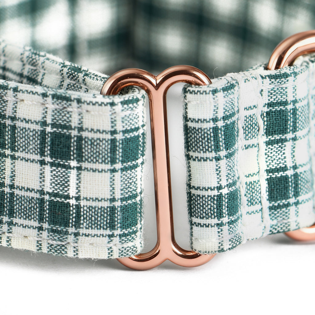 100% Cotton Martingale Dog Collar  Gingham Green detail