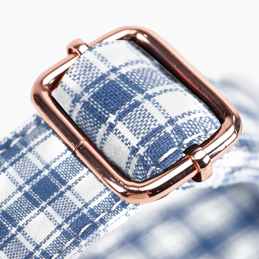 100% Cotton Martingale Dog Collar Gingham Blue hardware