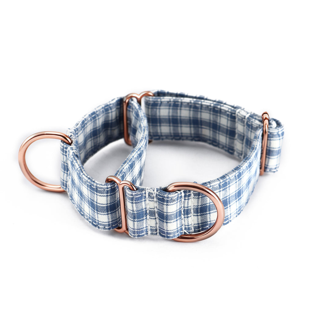 100% Cotton Martingale Dog Collar Gingham Blue main