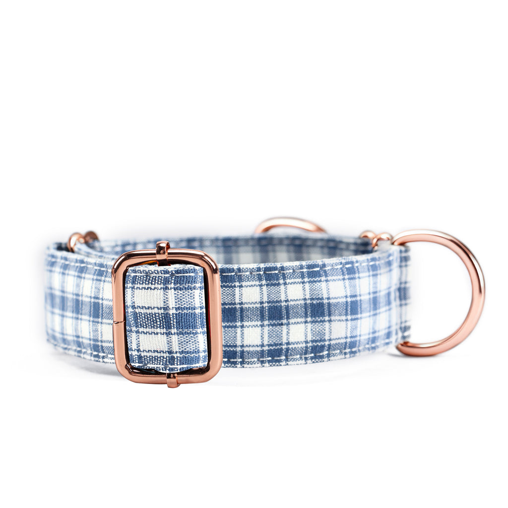 100% Cotton Martingale Dog Collar Gingham Blue front