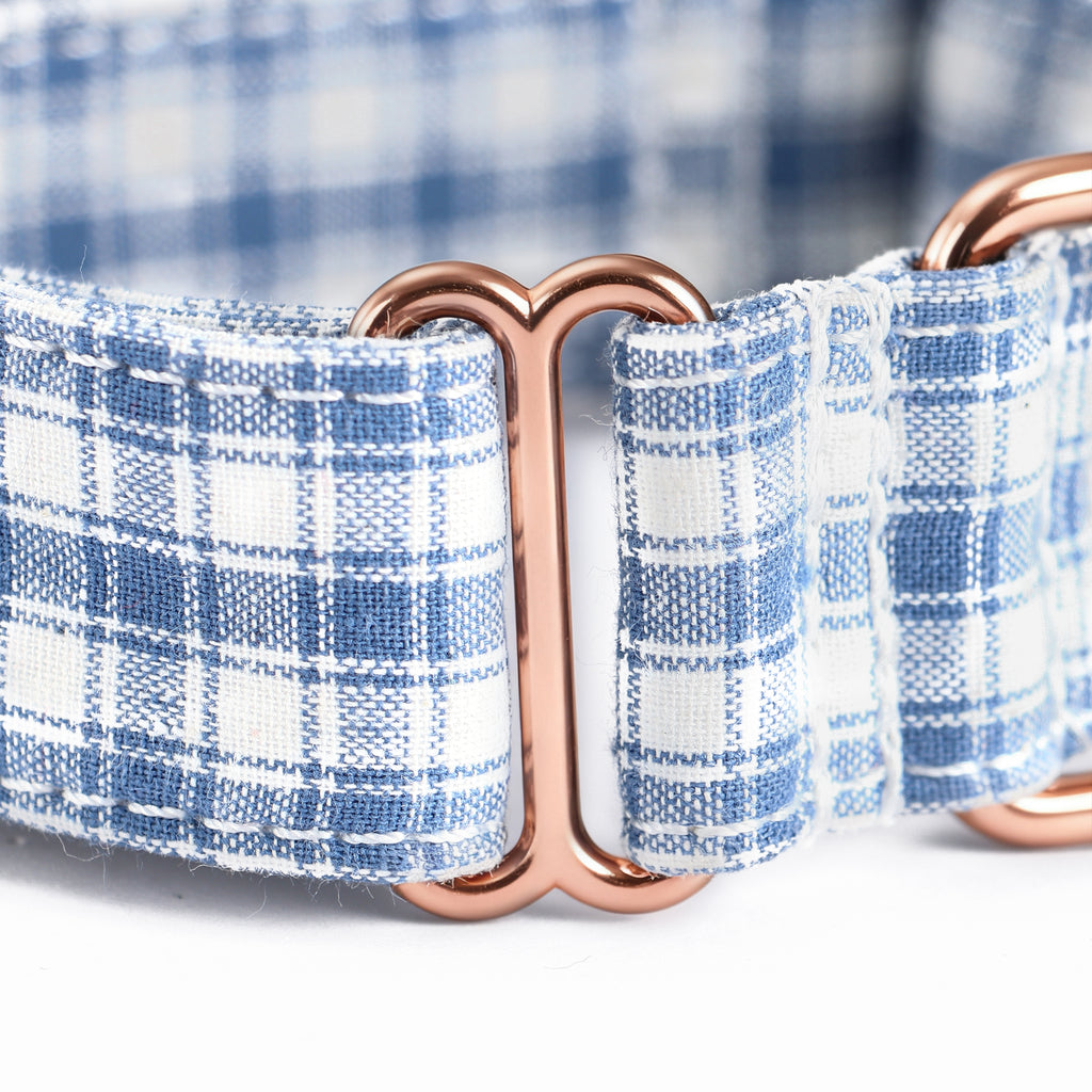 100% Cotton Martingale Dog Collar Gingham Blue detail