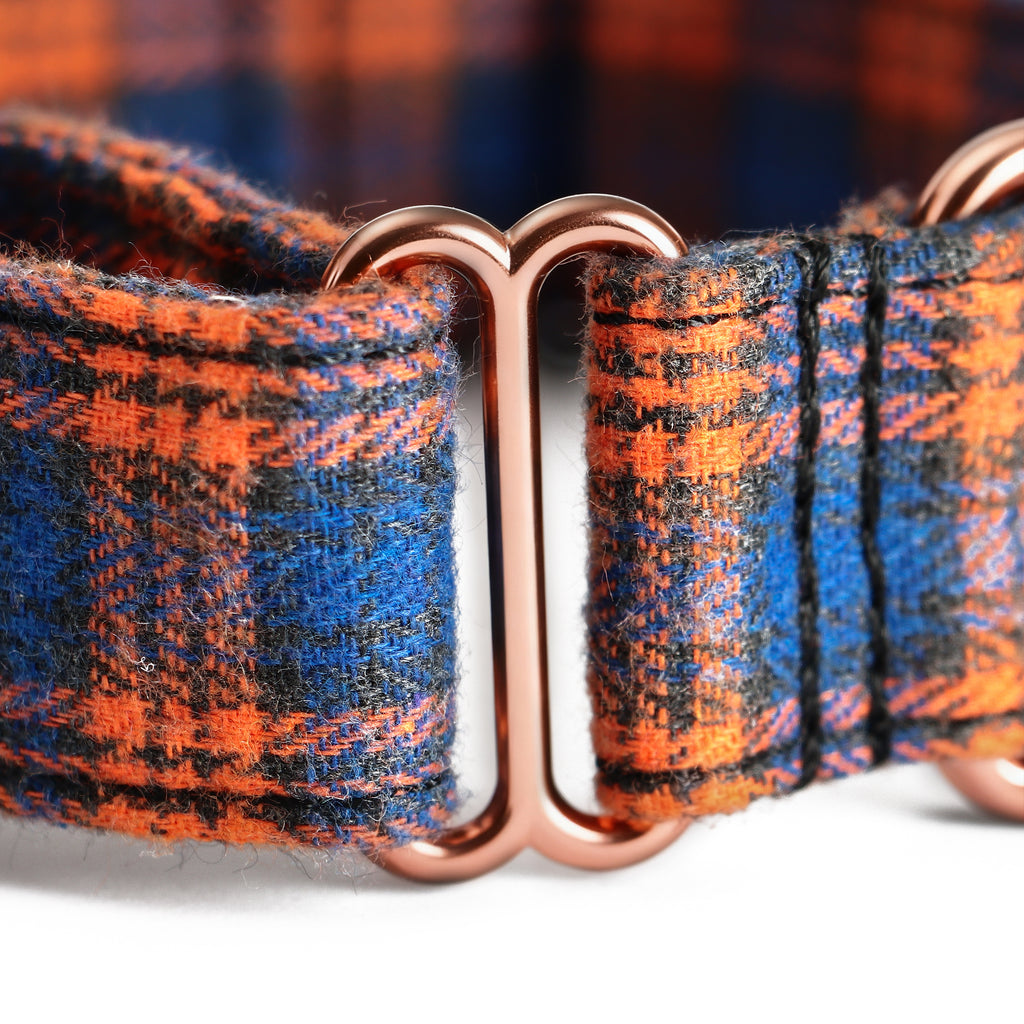 100% Cotton Martingale Dog Collar MacDonald Orange & Blue detail