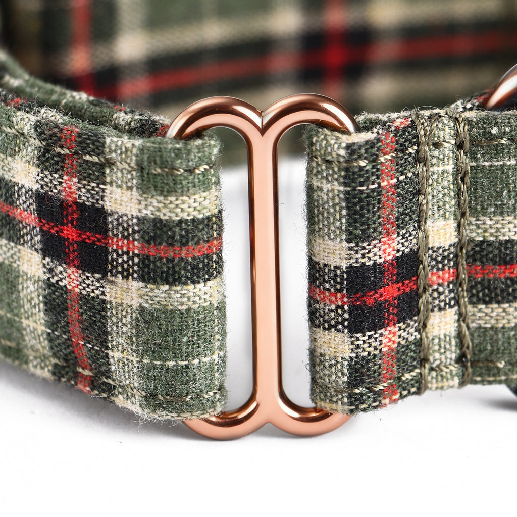 100% Cotton Martingale Dog Collar  MacPherson Hunting Green detail
