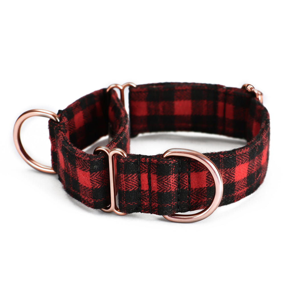 100% Cotton Martingale Dog Collar  Black Watch Red main