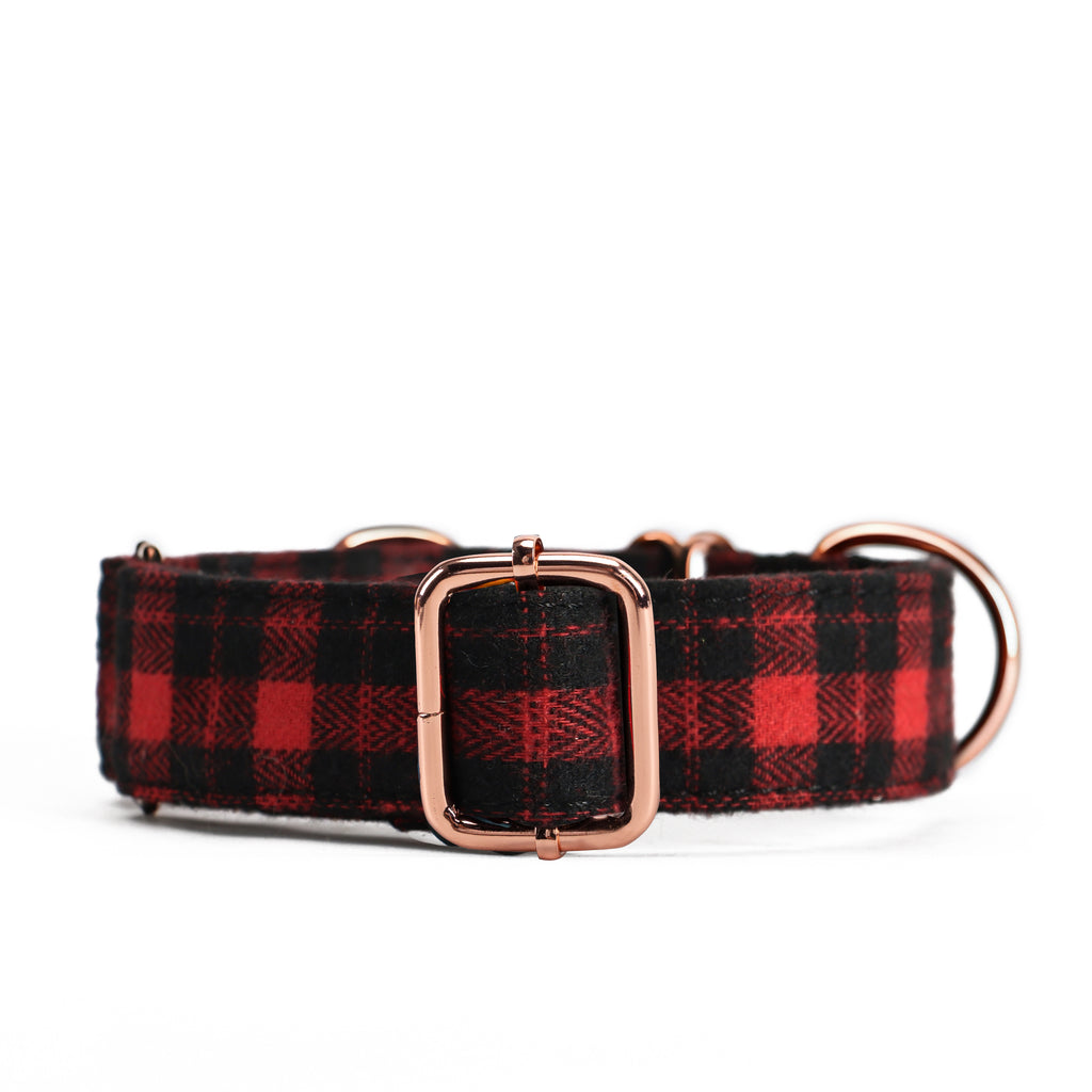 100% Cotton Martingale Dog Collar  Black Watch Red front