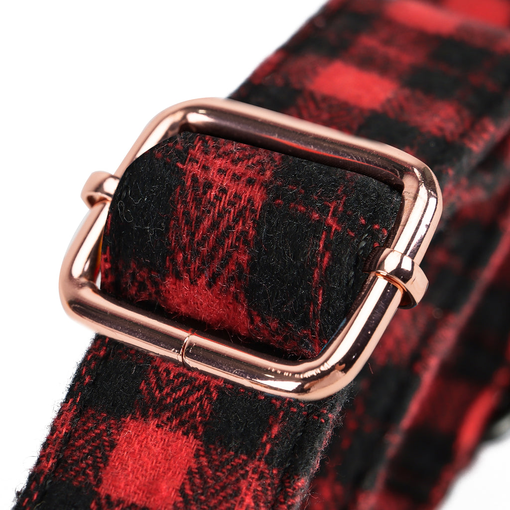 100% Cotton Martingale Dog Collar  Black Watch Red hardware