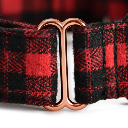 100% Cotton Martingale Dog Collar  Black Watch Red detail
