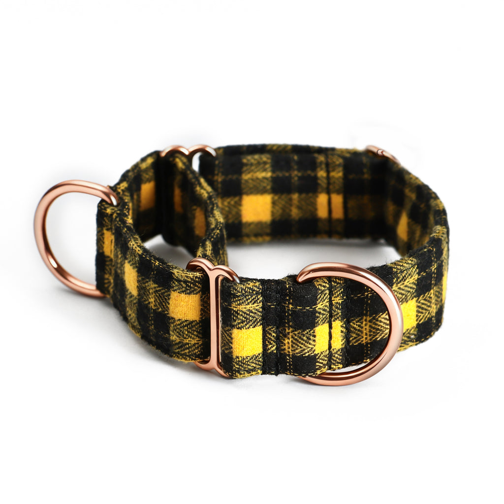 100% Cotton Martingale Dog Collar Black Watch Yellow main