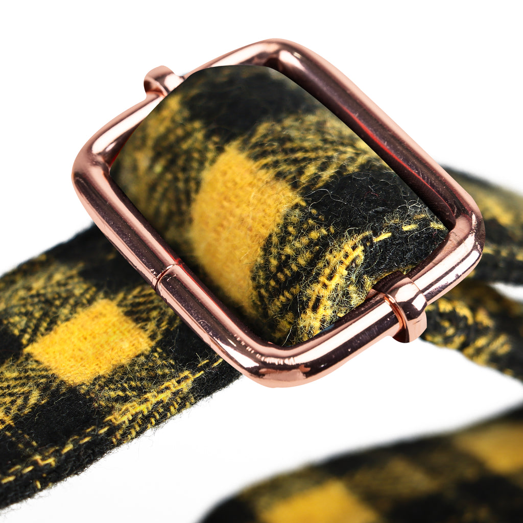 100% Cotton Martingale Dog Collar Black Watch Yellow hardware