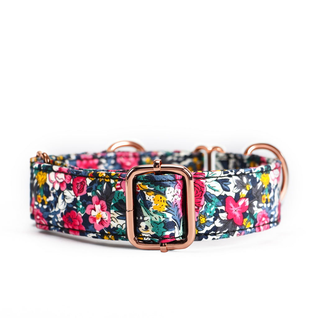 100% Cotton Martingale Dog Collar  Blossom Blue front