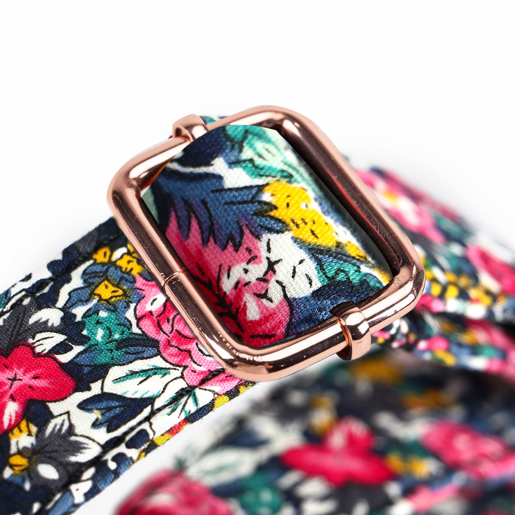 100% Cotton Martingale Dog Collar  Blossom Blue hardware