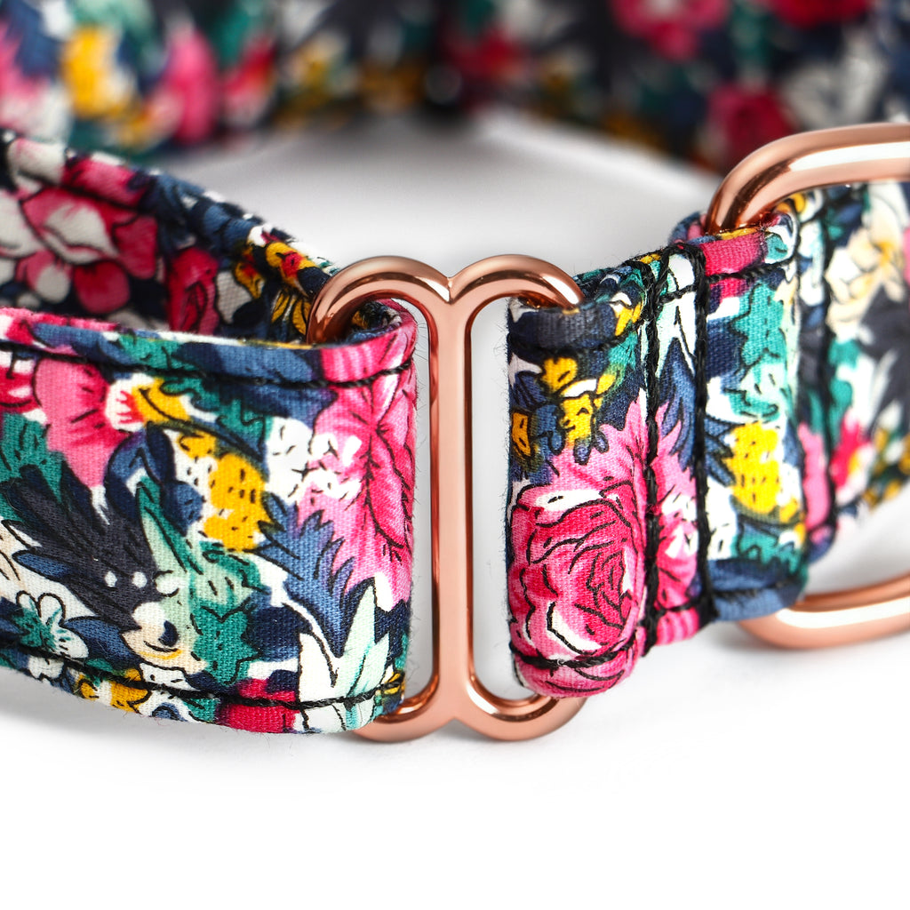 100% Cotton Martingale Dog Collar  Blossom Blue detail