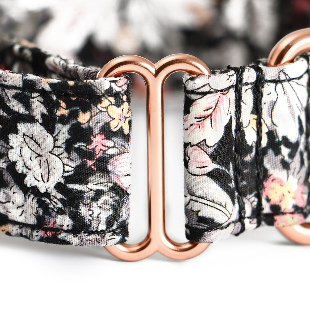 100% Cotton Martingale Dog Collar  Blossom Grey detail