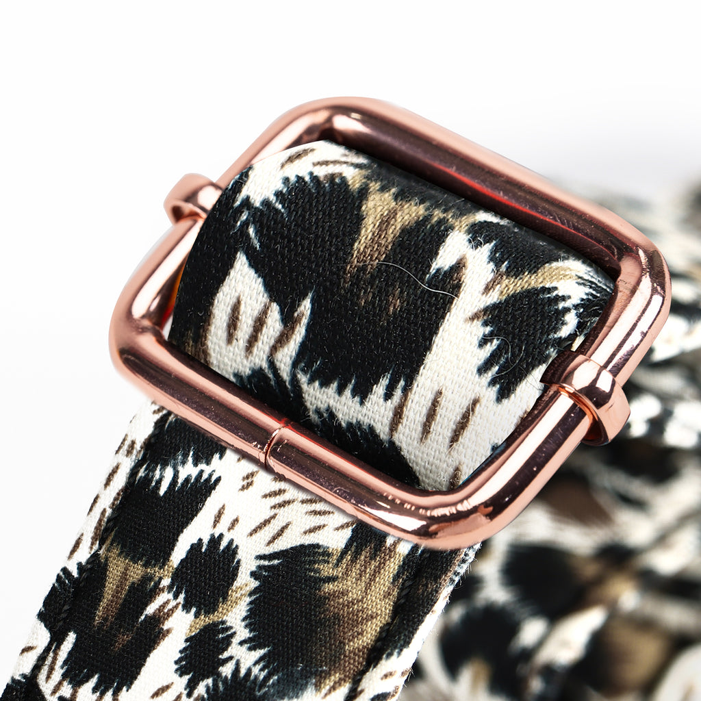 100% Cotton Martingale Dog Collar  Leopard Brown hardware