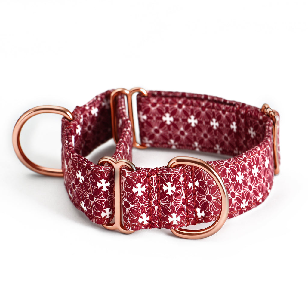 100% Cotton Martingale Dog Collar Chrome Hearts Red main