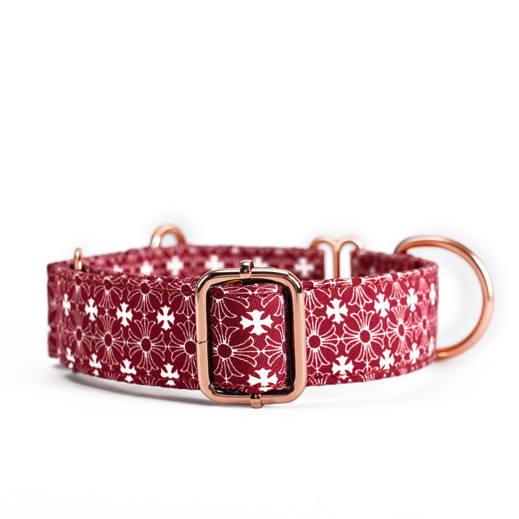 100% Cotton Martingale Dog Collar Chrome Hearts Red front