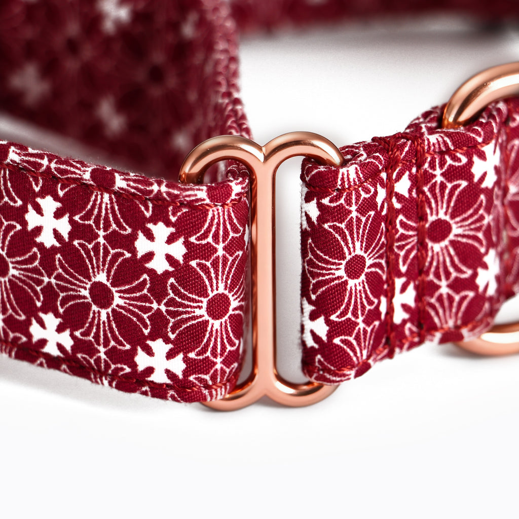 100% Cotton Martingale Dog Collar Chrome Hearts Red detail