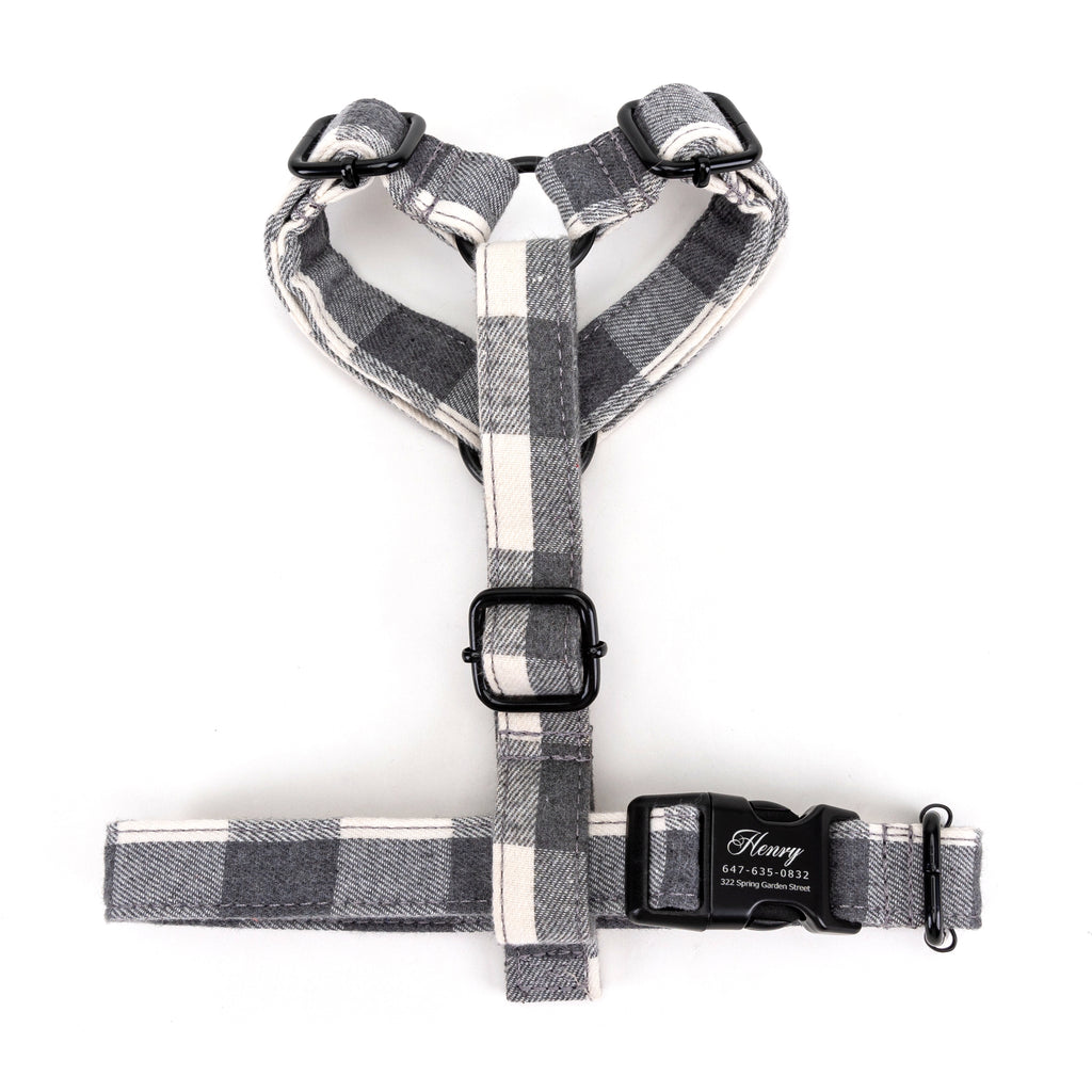 100% Cotton Adjustable No Pull Dog Harness Plaid Grey top