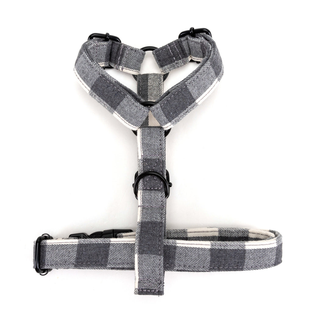 100% Cotton Adjustable No Pull Dog Harness Plaid Grey bottom