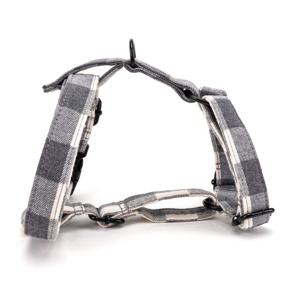 100% Cotton Adjustable No Pull Dog Harness Plaid Grey main