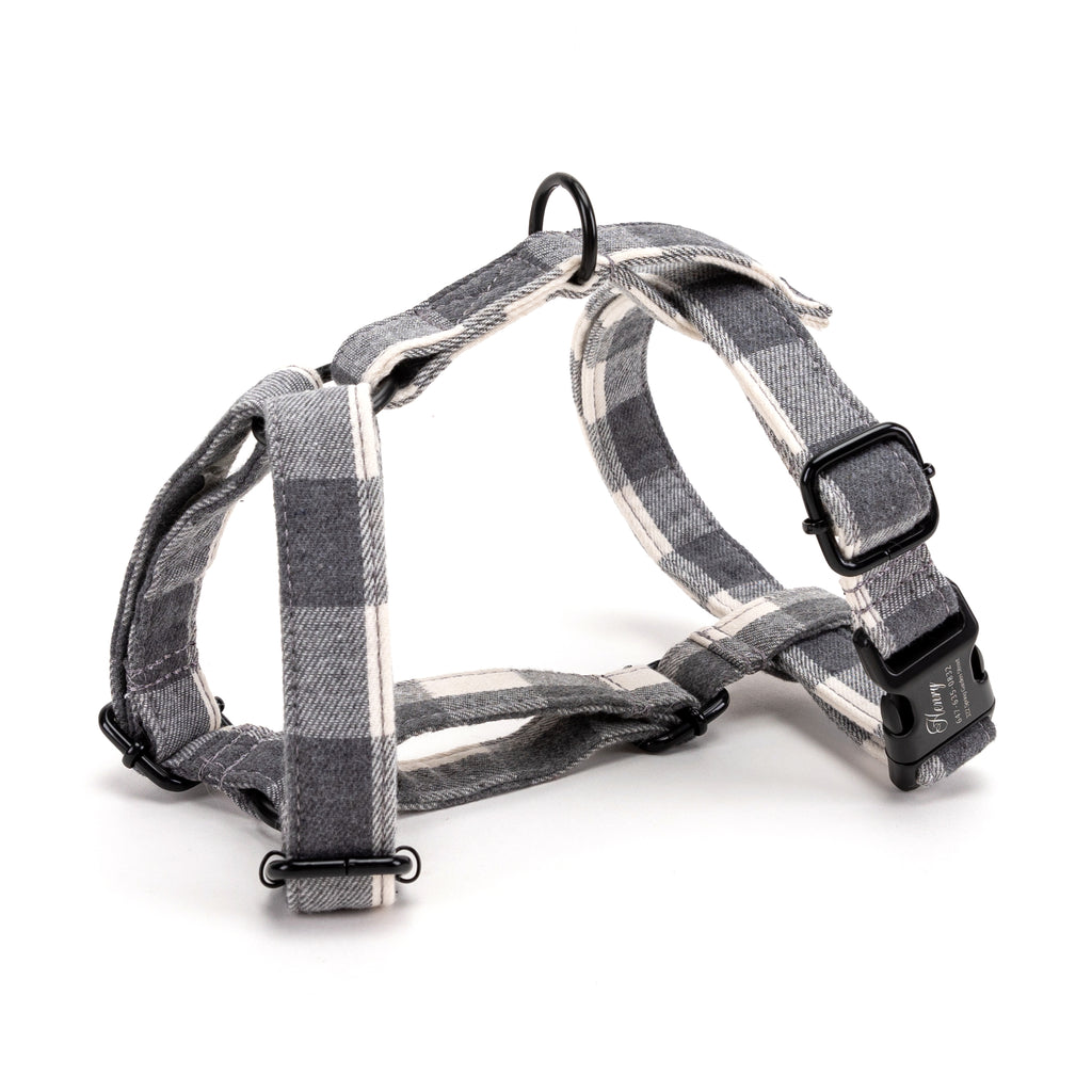 100% Cotton Adjustable No Pull Dog Harness Plaid Grey side